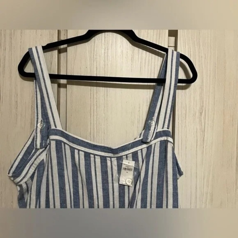 GAP Womens Blue White Striped Linen Blend Tie Waist‎ Romper Size 18 Adjustable - Picture 8 of 8